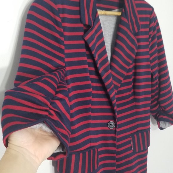 Monteau | Red Blue Nautical Striped Blazer Business Casual Jacket Size Medium - Picture 2 of 10